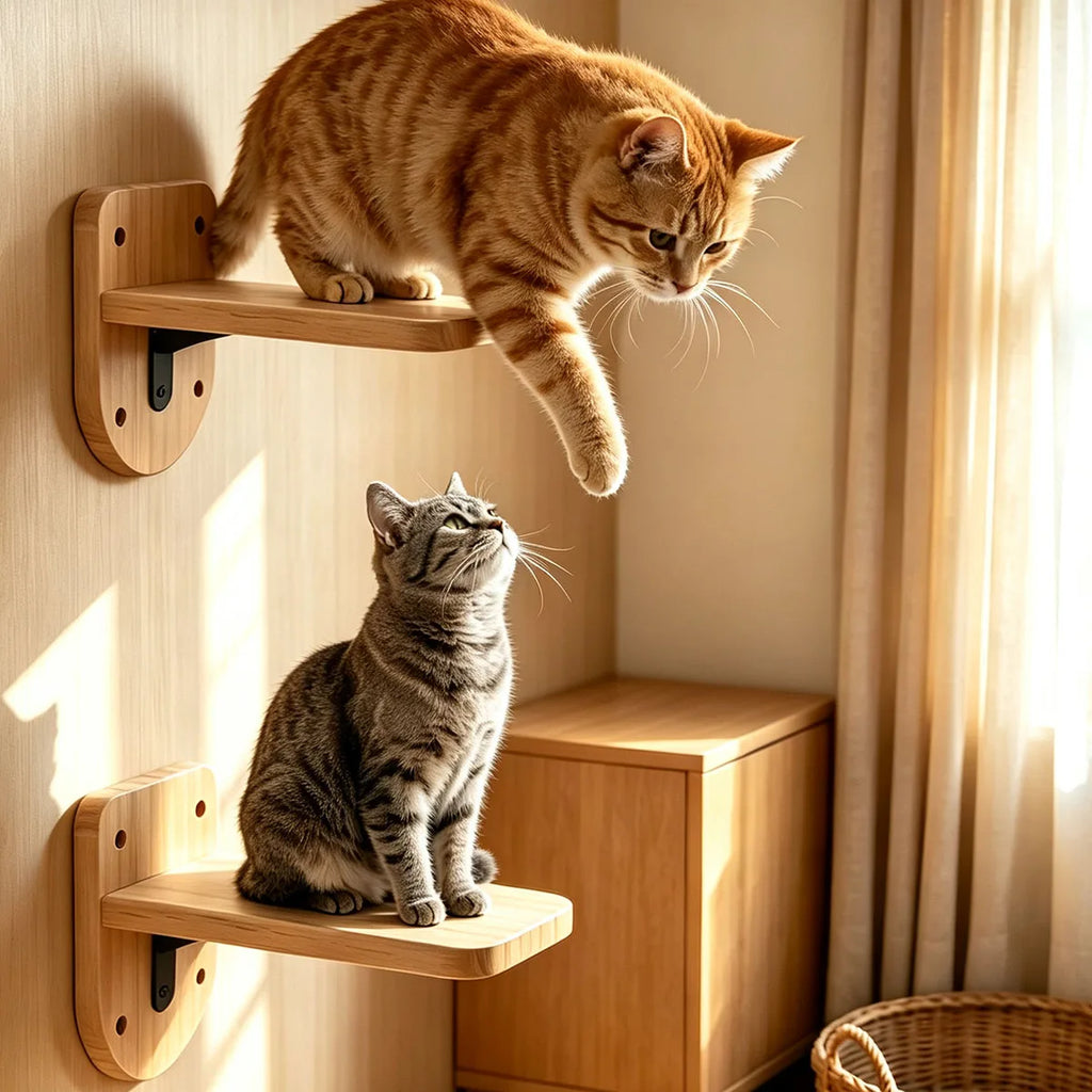 Floating cat step mounted on a wall