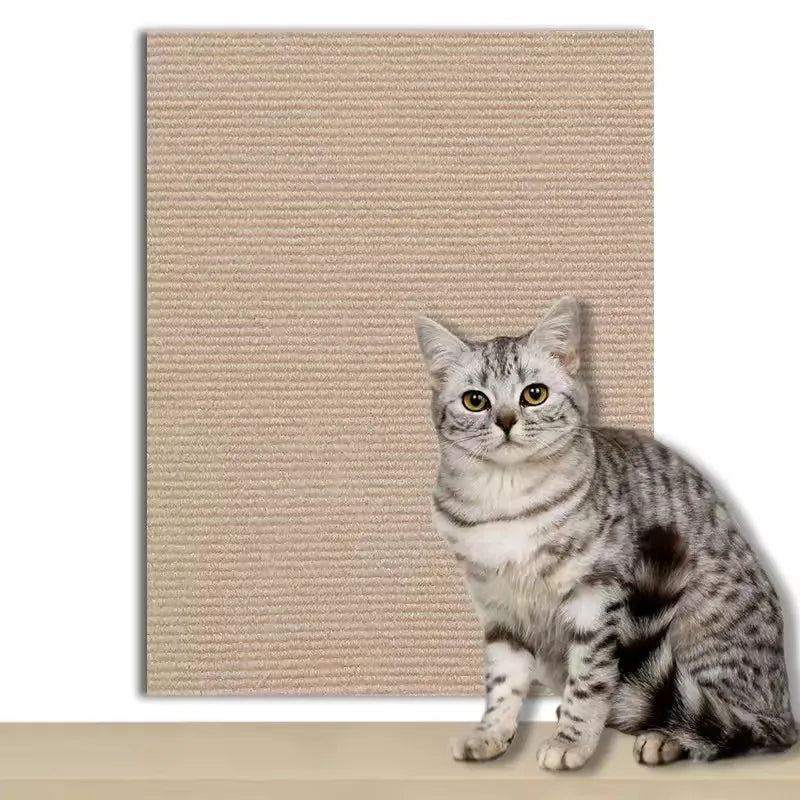 Scratching mat stuck to the side of a sofa