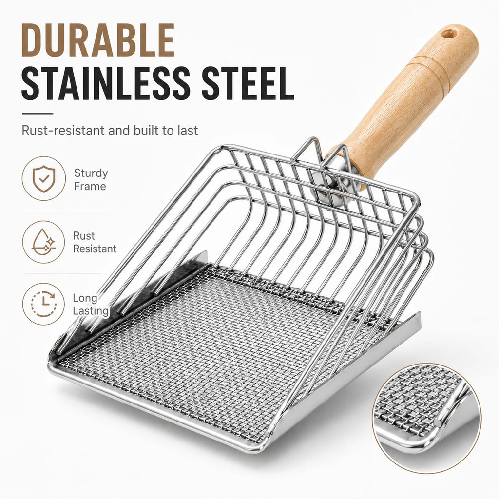 Stainless Litter Scoop with Wood Handle