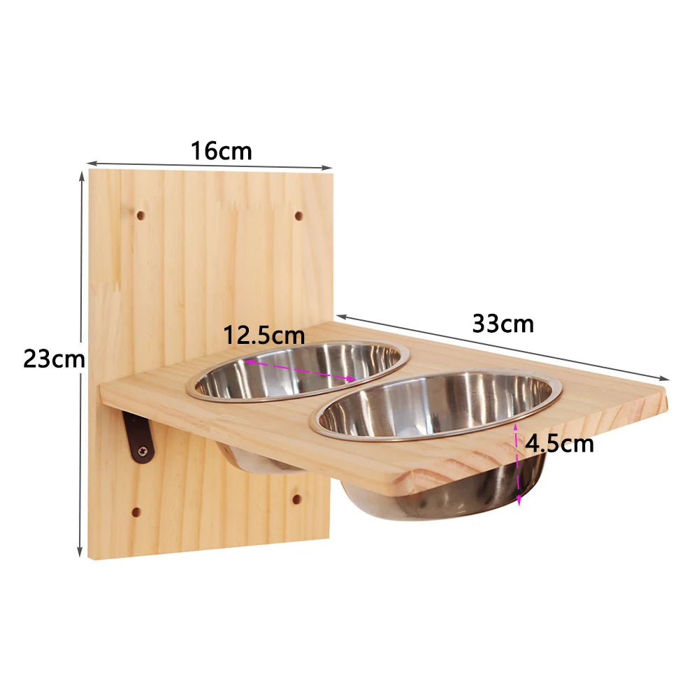 Wall Feeding Shelf with Two Steel Bowls