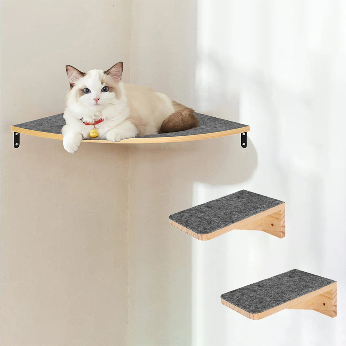 Curved corner cat perch with felt top