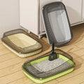 Semi enclosed litter boxes in three colours with scoop