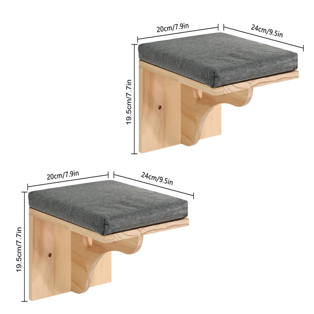 Curved cat shelf mounted on a wall
