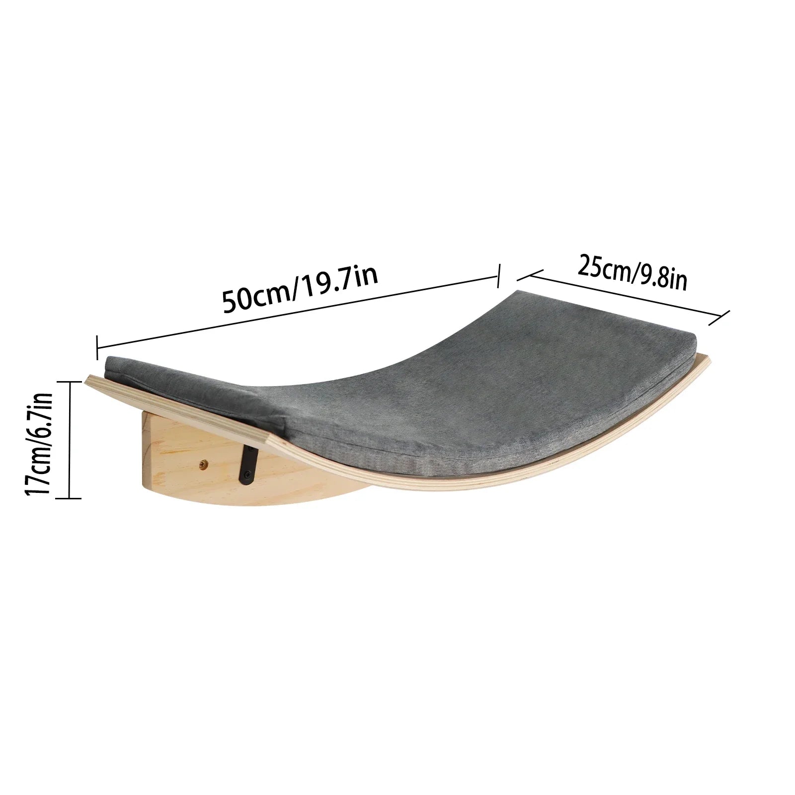 Curved cat wall shelf with grey cushion