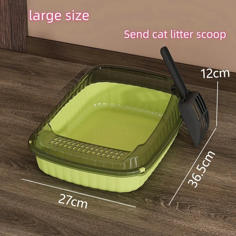 Semi enclosed cat litter box with clear splash guard