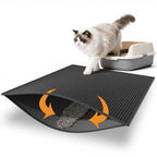 Cat stepping off the litter trapping mat beside a litter box