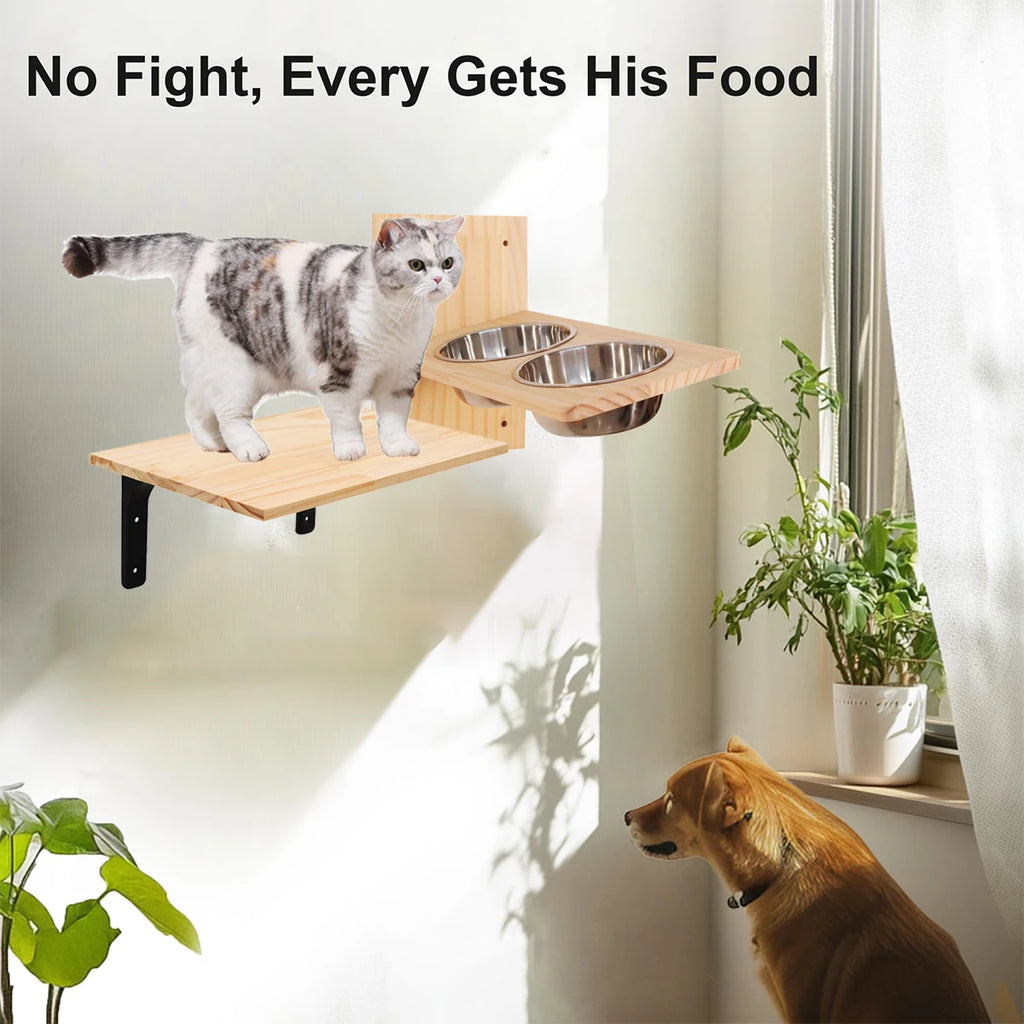 Wall Feeding Shelf with Two Steel Bowls