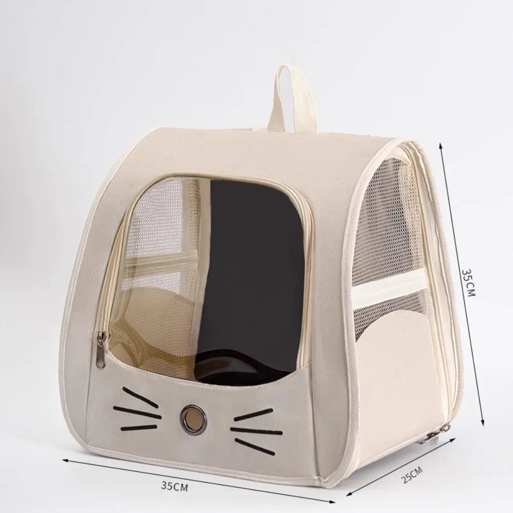 Side view of the cat backpack carrier showing mesh panel and straps