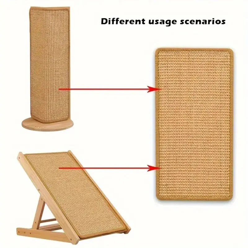 Sisal scratching mat on an adjustable wooden stand
