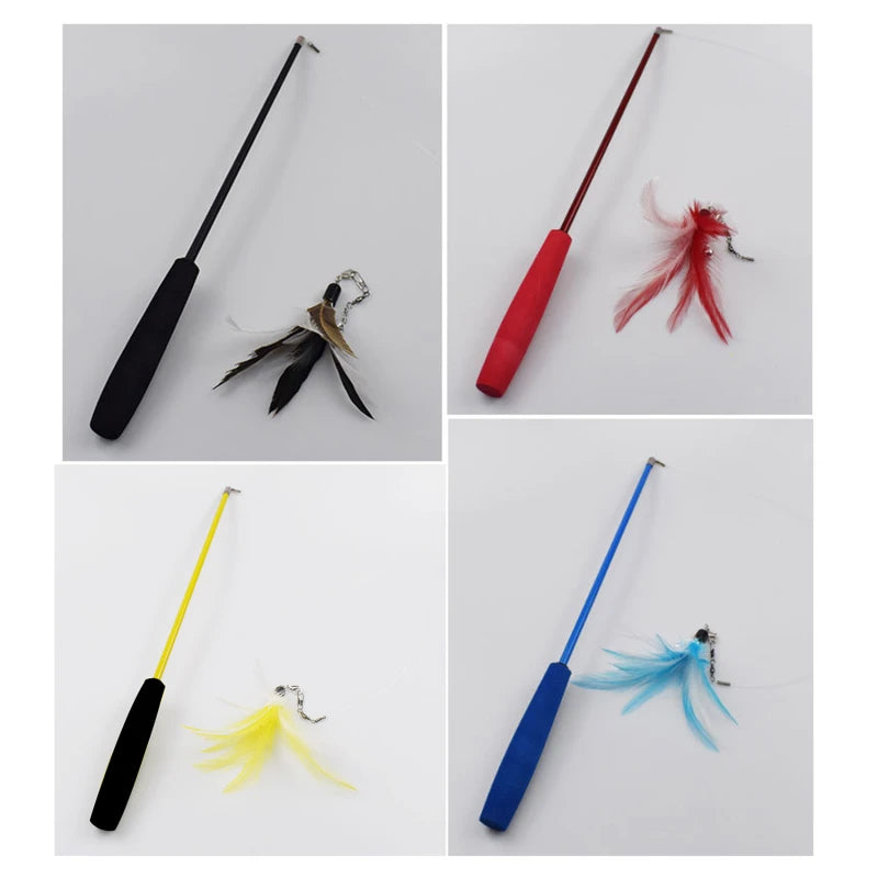 Cat teaser wands in four colours with feather lures