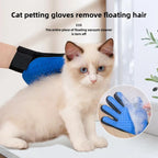 Grooming glove collecting loose cat fur