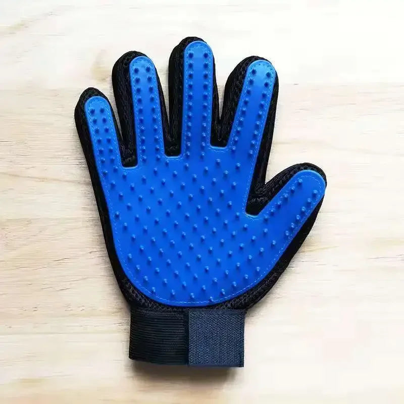 Blue silicone tipped cat grooming glove