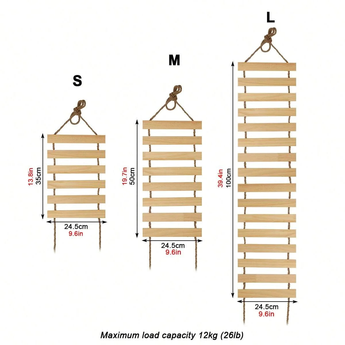 Wooden cat rope ladder hanging on a wall