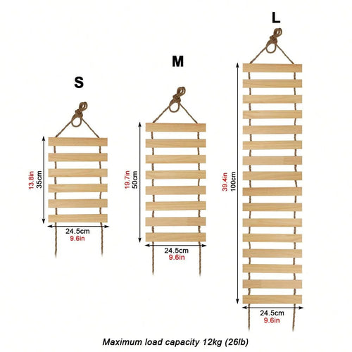 Wooden cat rope ladder hanging on a wall