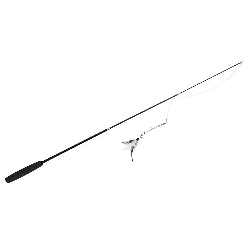 Cat teaser wand with feather lure on a line