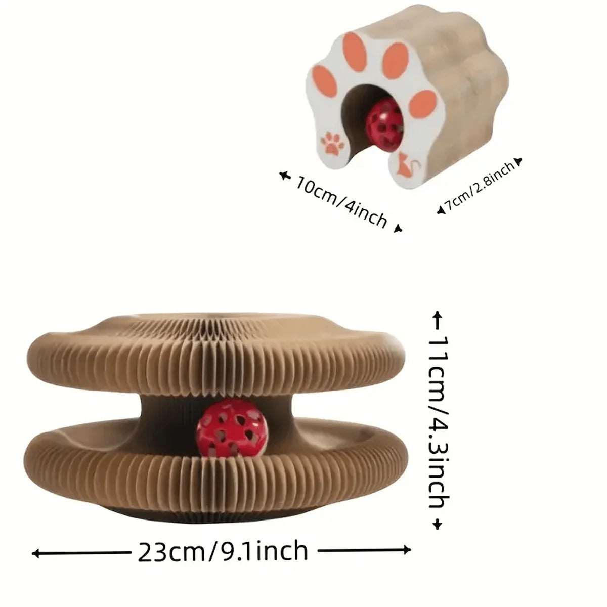 Folding cardboard cat scratcher ring with rolling ball