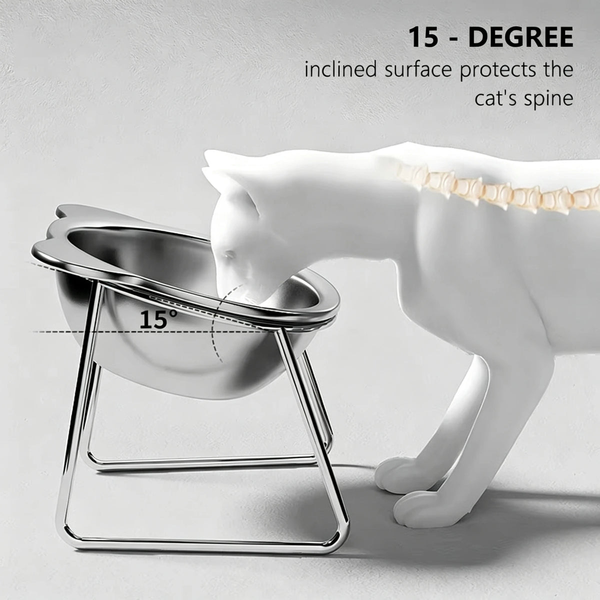 Raised stainless steel cat bowl on a wire stand