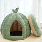 Green pumpkin shaped cat house with removable cushion