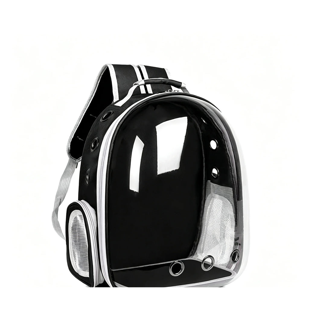 Black hard shell cat backpack with a clear bubble dome