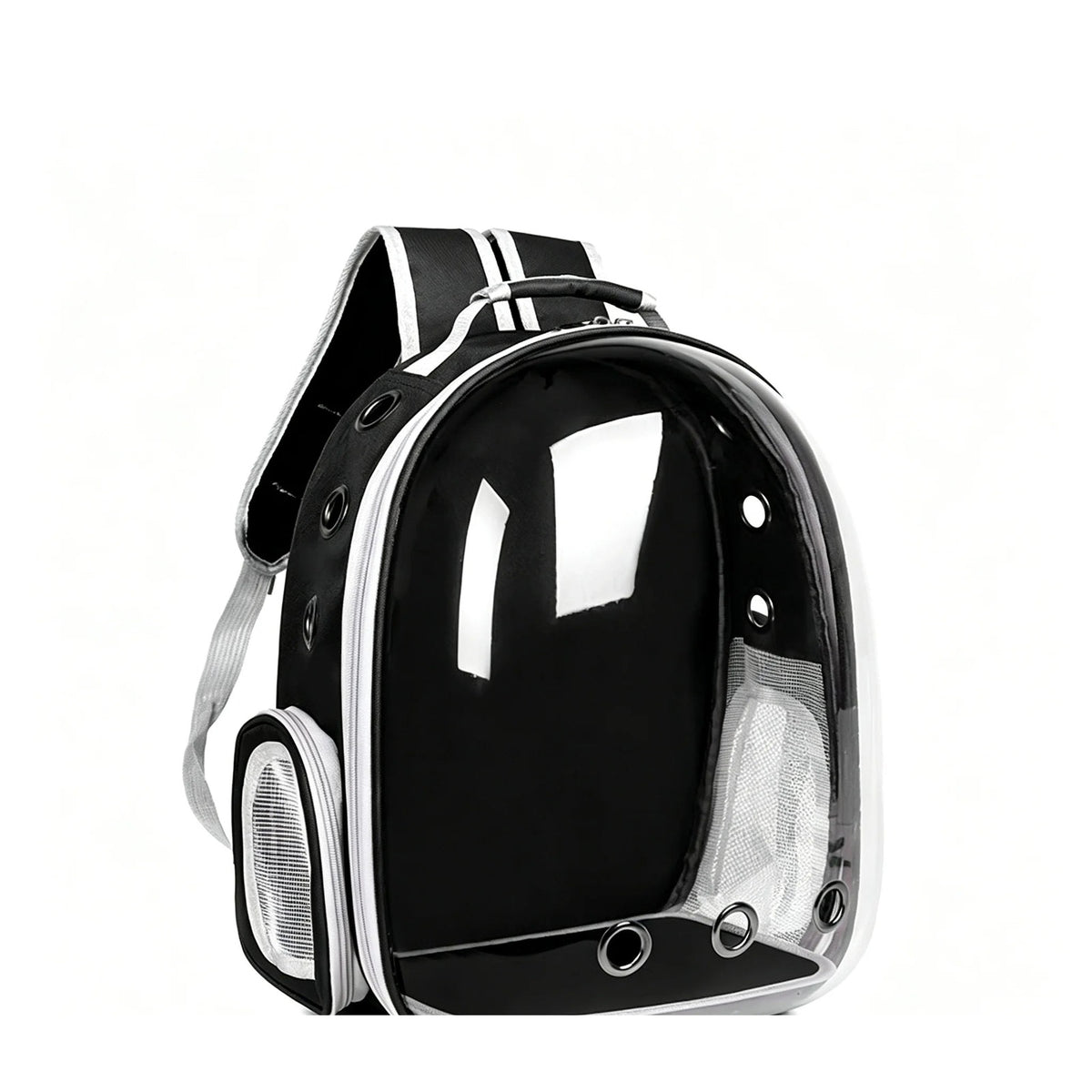 Black hard shell cat backpack with a clear bubble dome