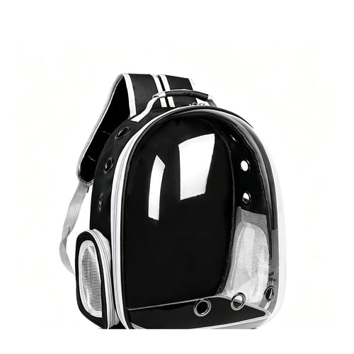 Black hard shell cat backpack with a clear bubble dome