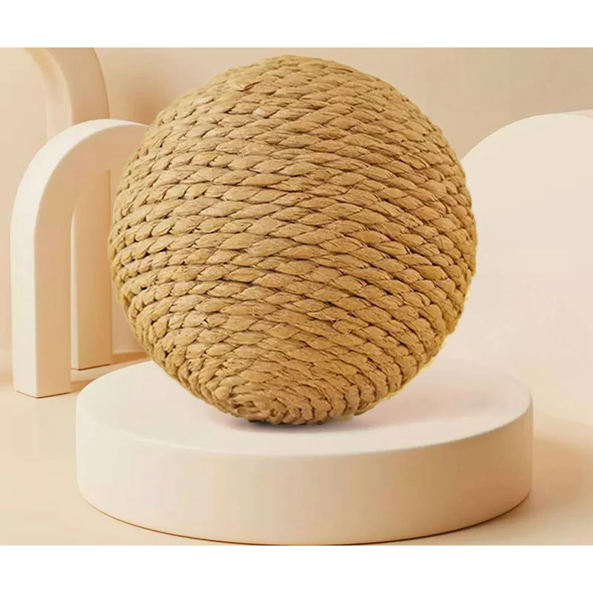 Natural sisal cat ball scratcher on a round pedestal