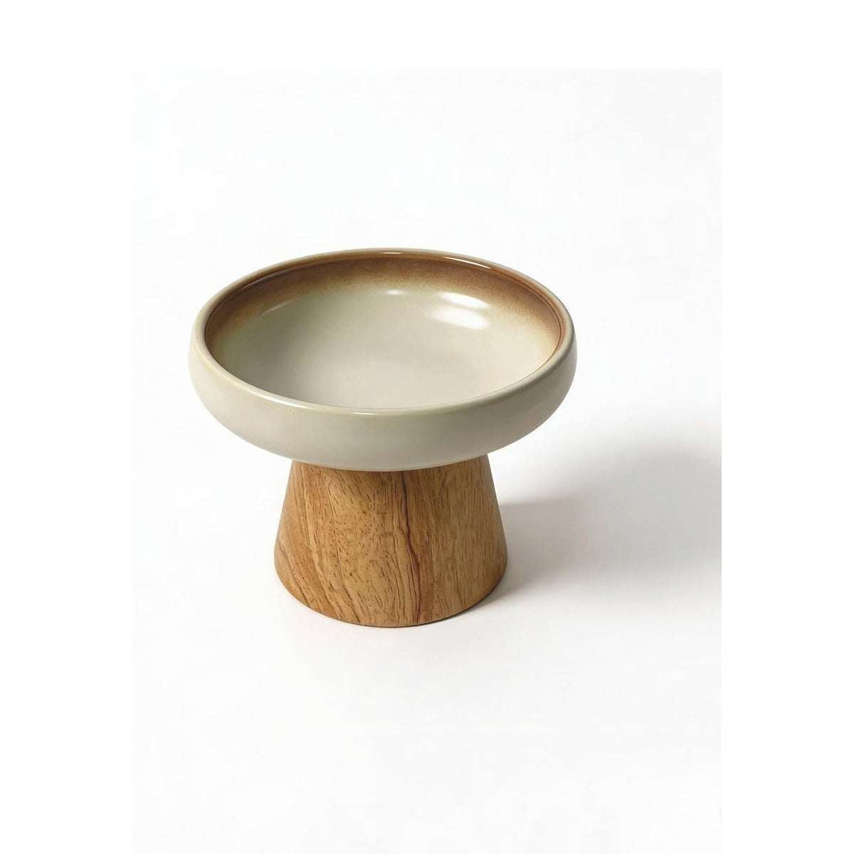 Ceramic Cat Bowl on a Wood Base