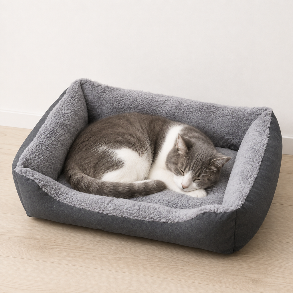 Bolster cat bed with plush lining